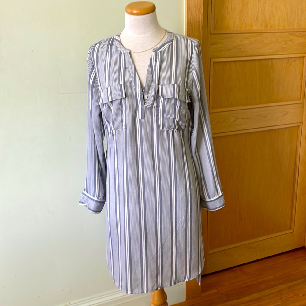 NWOT Dex Blue-Grey Striped Shirt Dress, Size L